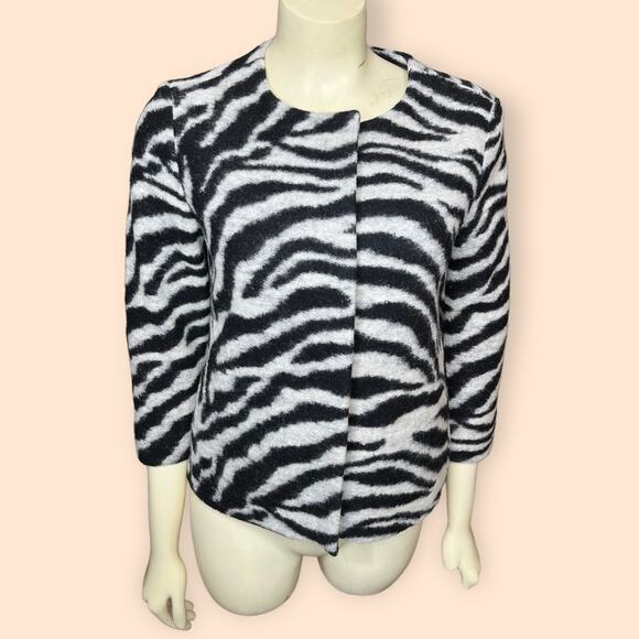 Ann Taylor Zebra Wool 3/4 Length Sleeve Jacket - Picture 1 of 6